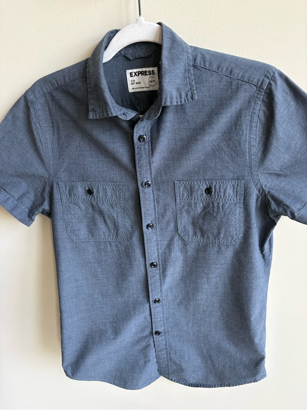 Express Men's Short Sleeve Button-Down Shirt in Slate Blue